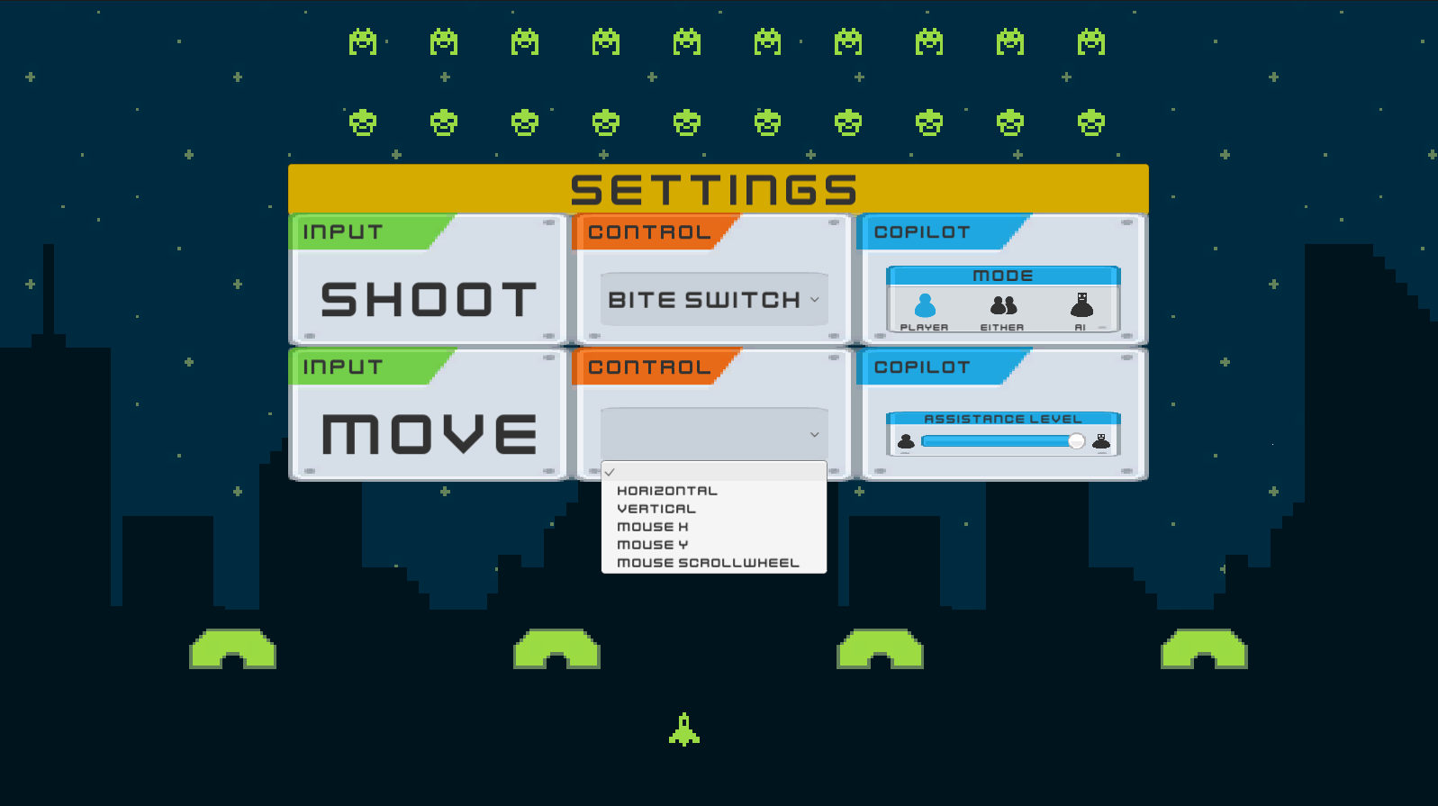 The Concordia settings menu showing input assignment and mediator configuration.